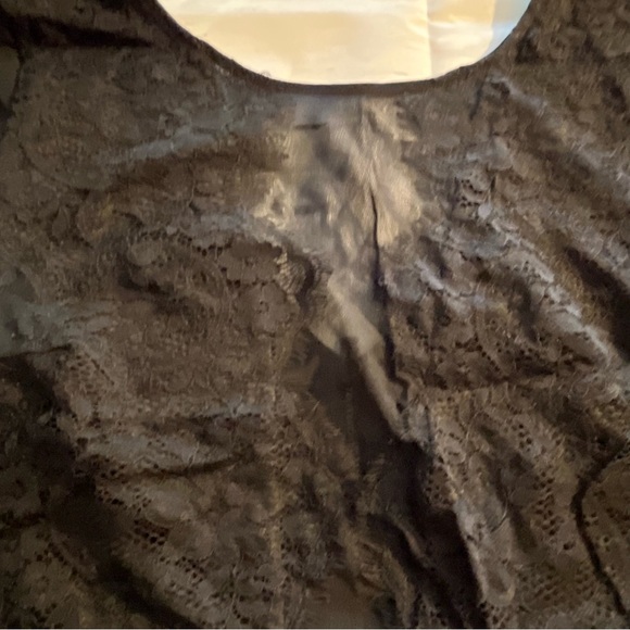 Black Express Short Sleeve Lace Crop Top with Sheer Sleeves & Chest Panel, XS - Picture 2 of 7